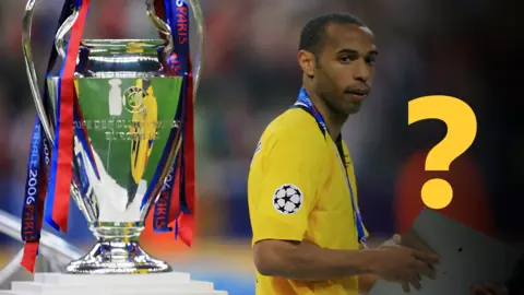Thierry Henry next to the Champions League trophy