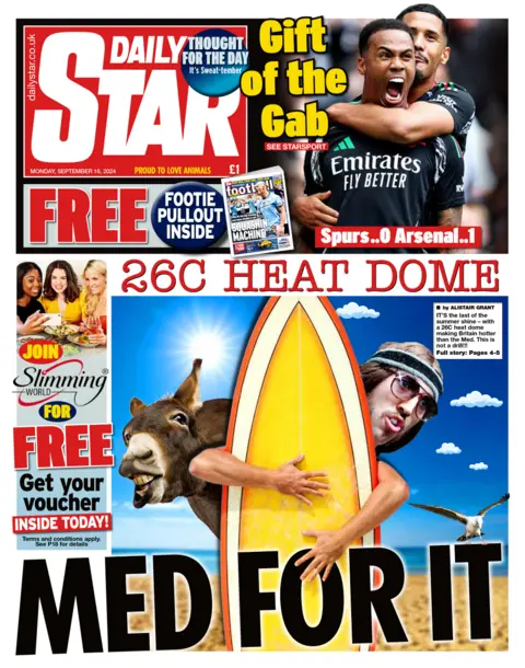 Prima pagina del Daily Star. Titolo: Cupola con temperatura di 26°C: nella media.