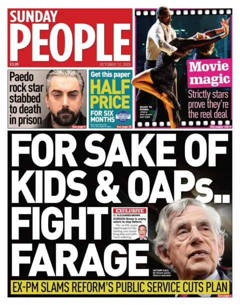 The headline on the front page the Sunday people reads: "For sake of kids & OAPs... fight Farage."