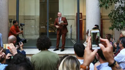 Getty Images Kevin Spacey reciting the poem The Boxer by Gabriele Tinti in Rome.