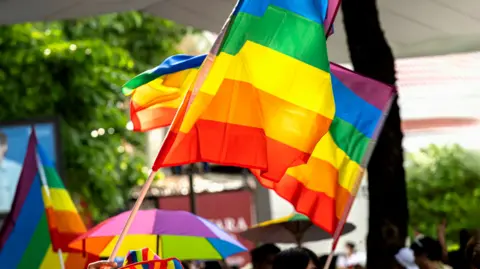 A stock style image of a rainbow LGBT flag