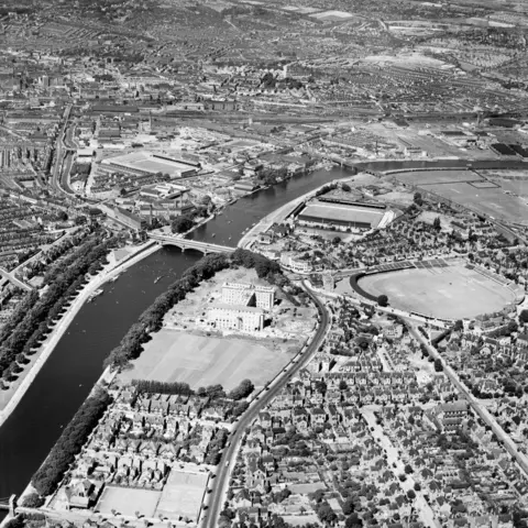Getty Images Aerofilms view of Nottingham records the construction of County Hall in 1949