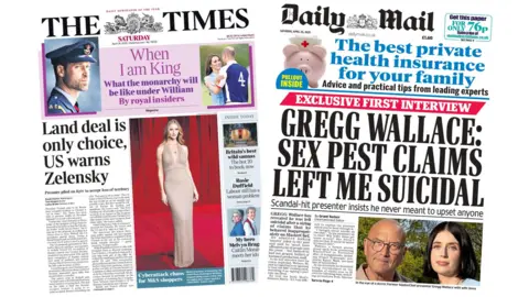 A composite image of the Times and Daily Mail front pages. 
