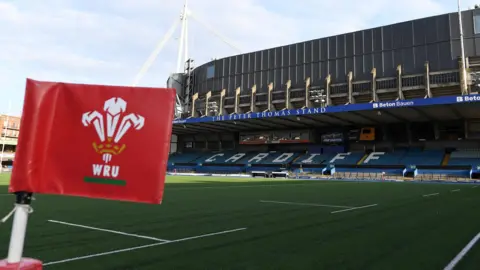 A Welsh Rugby Union flag flies at Cardiff Arms Park