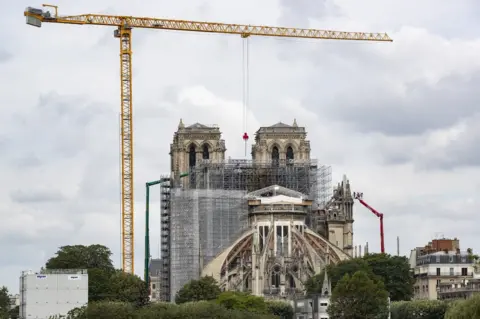 EPA Work on top of Notre-Dame Cathedral, in Paris, France, 08 June 2020