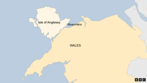 Map of Wales with focus on Anglesey and Beaumaris 