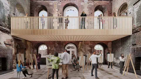 National Trust/Allies and Morrison Illustrative view of a community art class in the Palladio Space, Clandon Park