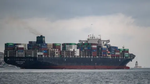 A shipping vessel sails through Ukraine's Black Sea corridor