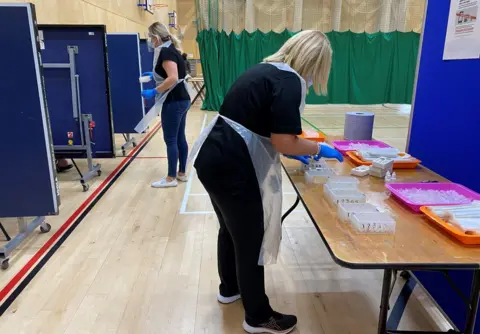 Richard Knights/BBC Covid testing at Passmores Academy, Harlow, on the first day of term September 2021