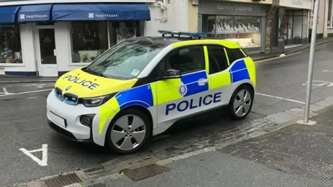 BBC Police car parked in Guernsey's St Peter Port 