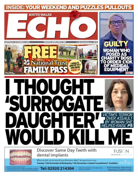 South Wales Echo The front page of the South Wales Echo