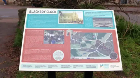 Stroud District Council An information board showing a map and landmarks linked to the slave trade and abolition in Stroud. There are paragraphs of information and context, along with pictures and graphics of notable markers, including the anti-slavery arch.