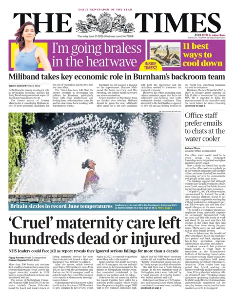 ""Cruel' maternity care left hundreds dead or injured," reads the headline on the front page of the Times.