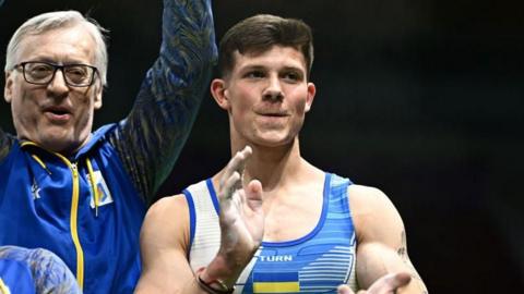 A Ukraine gymnast smiling at the European Championships
