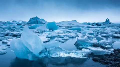 Getty Images Jokulsarlon glacial lagoon by Vatnajokull National Park. Floating icebergs in blue water from Breioamerkurjokull Glacier, part of Vatnajokull Glacier in South East Iceland to the Atlantic Ocean.