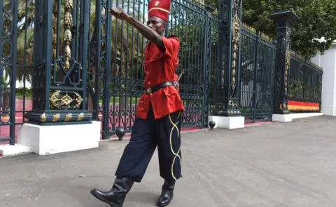 AFP A presidential guard marching outside the presidential palace in Dakar, Senegal - Wednesday 29 August 2018