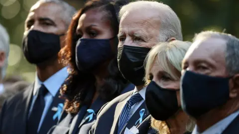 Reuters US President Joe Biden, First Lady Jill Biden, Barack and Michelle Obama and former New York City Mayor Michael Bloomberg at the 20th anniversary 9/11 commemoration