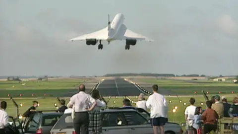 BBC Archive footage from 1998 of Concorde landing at Boscombe Down in Salisbury - a high security military research base.
