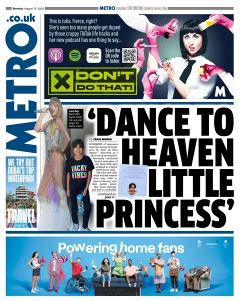 The headline in the Metro reads: Dance to heaven little princess