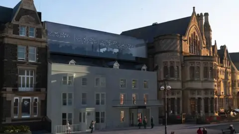Aberystwyth University An artist's impression of the renovations showing an atrium between two older parts of the building.