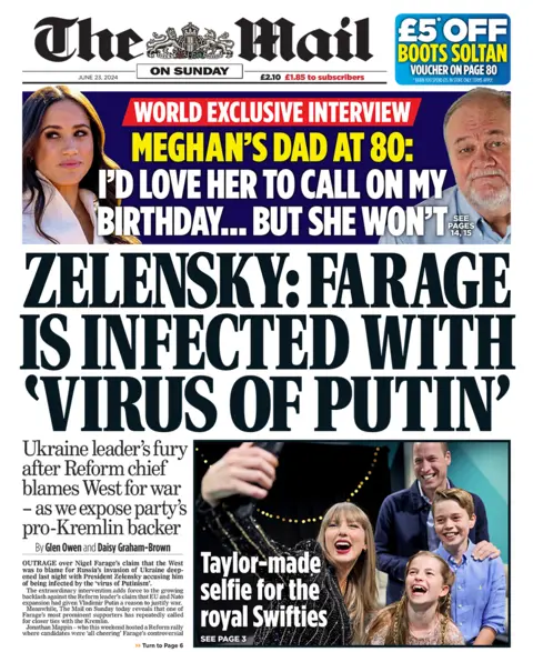 Daily Mail headline: "Zelensky: Farage is infected with  ‘virus of Putin'"