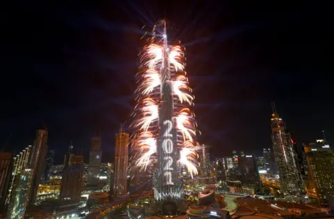 Reuters Fireworks explode from the Burj Khalifa, the tallest building in the world, during New Year"s Eve celebrations in Dubai