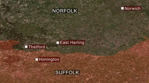 A map showing East Harling