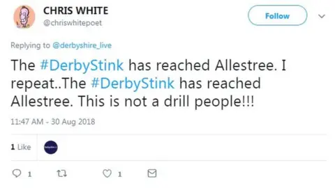 Twitter Tweet about Derby's smell