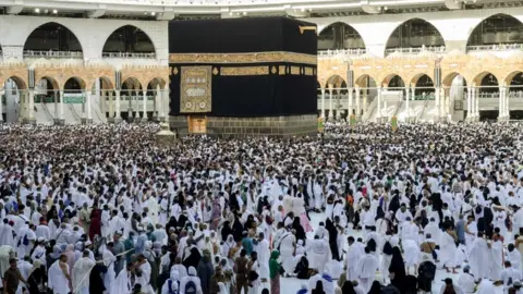 Getty Images Muslim pilgrims at the climax of the annual Hajj pilgrimage at the Grand Mosque in Saudi Arabia's holy city of Mecca