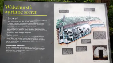 A sign at Wakehurst showing the history and remains of the bunker.