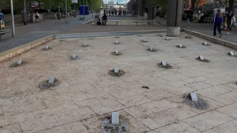 Bristol City Council Metal fountains which are turned off in Bristol city centre