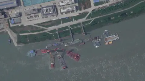 Planet Labs/Reuters Satellite photo from Planet Labs appears to show cranes at the Wuchang Shipyard in Wuhan Shi, China, June 15, 2024