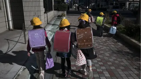 Getty Images japan pupils walk home