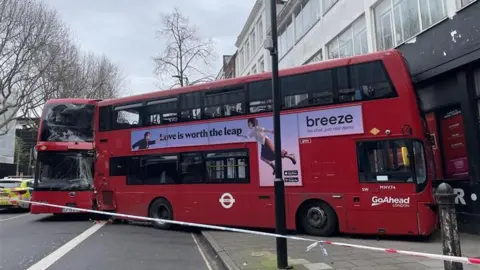 The first bus hit the front of Southwark Playhouse Borough