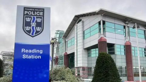 A general view picture of Reading police station on an overcast day. The building is an office building on a business park in the town.