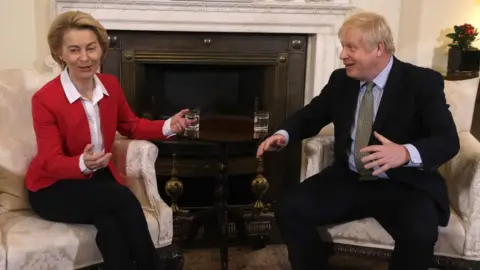 Getty Images British Prime Minister Boris Johnson meets EU Commission President Ursula von der Leyen at 10 Downing Street on January 8, 2020 in London
