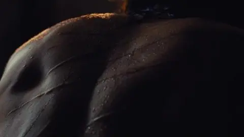 Warner Bros A close-up image of a back with scars over it.