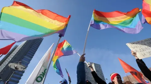 Getty Images LGBT flags at St Petersburg protest