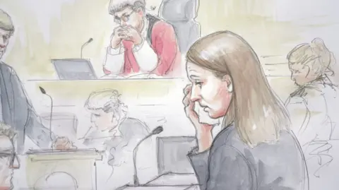 Helen Tipper A court sketch of Lucy Letby on trial at Manchester Crown Court