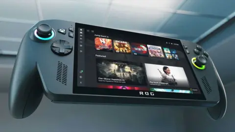 The Xbox Rog Ally has a large screen with half a controller either side of it - visually very similar to the Nintendo Switch 2 or the Steam Deck.