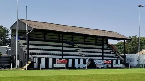 Harwich and Parkeston FC's Grand Stand of the royal oak non league ground