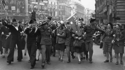 Getty Images People celebratre VE Day in 1945
