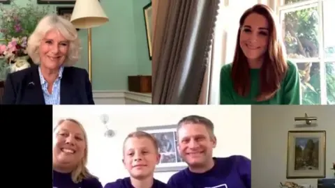 Clarence House The Duchess of Cornwall, the Duchess of Cambridge, and the Delf family (clockwise)