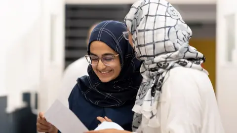 Getty Images Pupil receiving grades (Swansea 10/08/21)