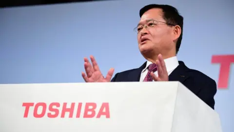 Getty Images Toshiba chairman and CEO Nobuaki Kurumatani attends a press conference in Tokyo on November 8, 2018.