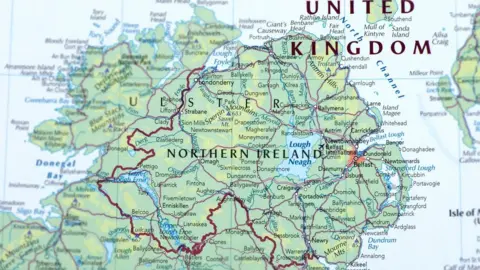 Getty Images The Irish border marked with a red line