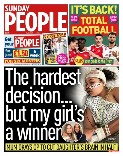 "The hardest decision... but my girl's a winner," reads the headline on the front page of the Sunday People.