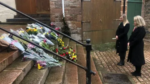 BBC Floral tributes on steps