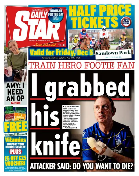  I grabbed his knife," reads the headline on the front page of the Daily Star 