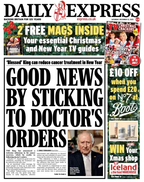 Good news by sticking to doctor's orders," reads the headline on the front page of the Daily Express.